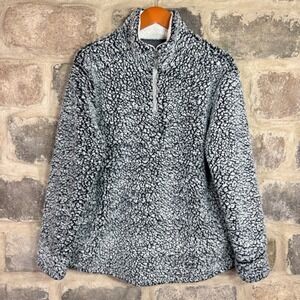 ZESICA Sherpa Fleece Pullover Quarter Zip Sweatshirt Women Black White Gorpcore